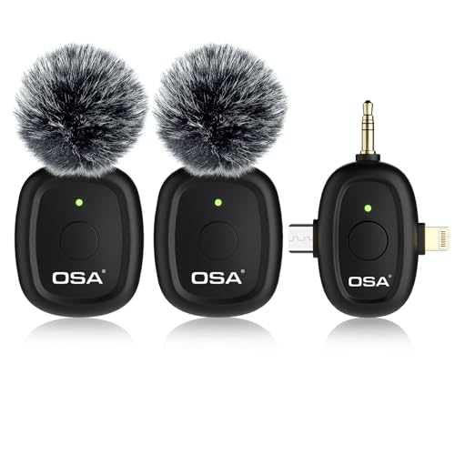 OSA 3 in 1 lavalier mikrofon für Kamera,IOS,Android,und Laptop, 2.4G Ultra Low Delay 8H Lange Arbeitszeit Ansteckmikrofon mit Rauschunterdrückung für Videoaufnahmen,Vlog,YouTube,TikTok von OSA