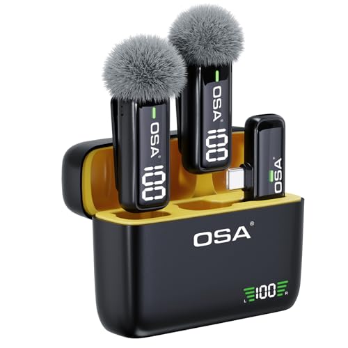 OSA Lavalier Mikrofon Kabellos Handy für iPhone, Professionelles Wireless Mikrofon Plug-Play Kabellos Ansteckmikrofon mit Ladehülle, Sender, 2 Mic, für Aufnahme/YouTube/Vlog/Twitch (Typ C) von OSA