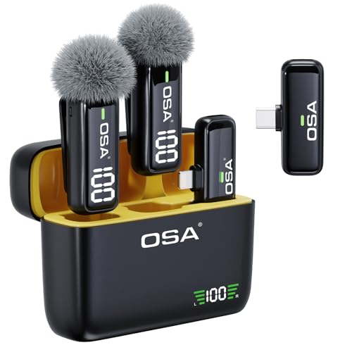 OSA Lavalier Mikrofon für Telefon mit Ladehülle und Transmitter Digitalanzeige - 2er Set, für iPhone iPad, Android, Aufnahme, professionelle Videoaufnahme, Ansteckmikrofon von OSA