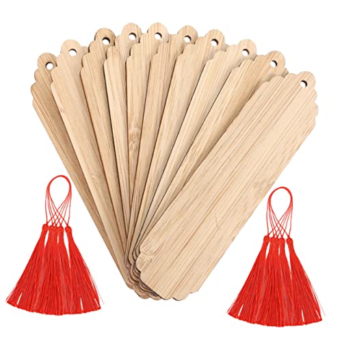 OSALADI 10 Sätze DIY gravierte Lesezeichen Buchmarke schmucklos leeres Etikett rechteckig Handwerk hängend Leselesezeichen aus Holz Blanko-Lesezeichen zum Basteln Quaste von OSALADI