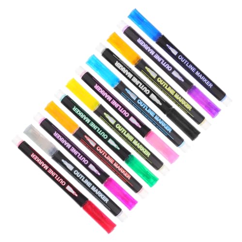 OSALADI 12 Stück Handkonto Fluoreszierender Stift Glänzende Graffiti Glitzerstifte Konturenfarbe Markierungsstifte Tragbare Markierungsstifte DIY Stifte Konturenmalerei Marker Graffiti von OSALADI