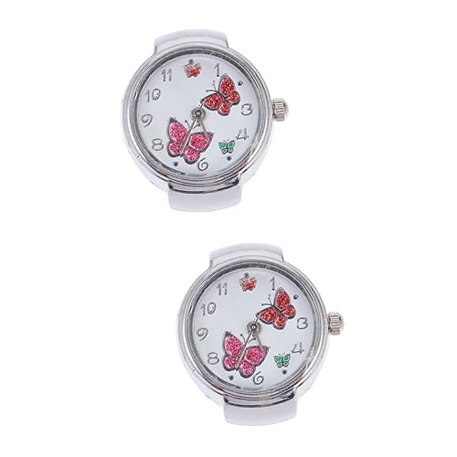 OSALADI 2st Ringfinger Uhr Ringförmige Uhr Fingeruhrringe Für Damen Klassische Ringuhr Schmetterlingsringuhr Strass-Finger Fingerschmuck Uhr Neuheit Mini Punk Metall Fräulein Quarzuhren von OSALADI