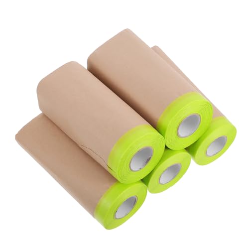 OSALADI Rolle 5 Stück Maskenfilmpapier vorab aufgezeichnet Abdeckung Malerei Maler-Abdeckpapier Klebeband dekorieren Bodenschutzpapier Karosseriezubehör Malerpapier Brown von OSALADI