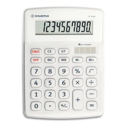 Osama BIG DISPLAY, 10-stelliger Taschenrechner mit LCD-Display mit Soft-Touch-Tastatur angenehm zu bedienen - Weiß von OSAMA