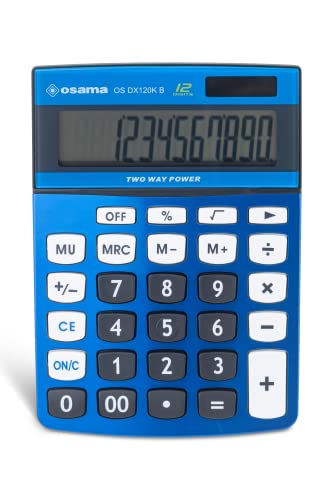 Osama – Büro-Taschenrechner Groß, mit 12 Ziffern, 3 Speichertasten und doppelter Stromversorgung – Professioneller Rechner mit Mark up für Arbeit und Universität, 3,6 x 11,5 x 15,5 cm, Blau von OSAMA