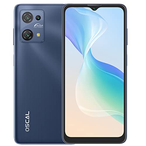 OSCAL C30 PRO Android 12 4G Smartphone Ohne Vertrag, Qcta-Core 4GB+64GB, 6,5" HD+, Dual-SIM (3 Kartensteckplatz) Handy, 12MP+5MP Kamera, 5080mAh Akku, GPS Fingerabdruck Gesicht Entsperren Blau von OSCAL