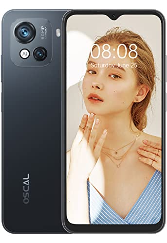 OSCAL C80 Android 12 Smartphone Ohne Vertrag, 8GB+128GB, 50MP+8MP Dual Kamera, 6.5" 90Hz HD+, Dual SIM Handy Schlankes Design, 5180mAh Akku Schnelles Laden, Gesichts Entsperrung Fingerabdruck Schwarz von OSCAL