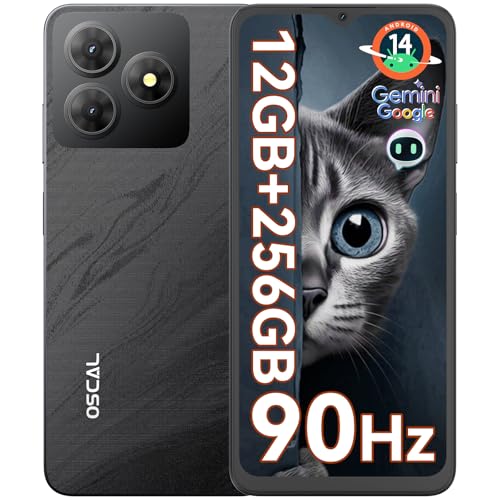 OSCAL Flat 2 Gemini AI Smartphone ohne Vertrag | Android 14, 12GB+256GB, 2TB TF | 90Hz 6.56'' HD+, Octa-Core, 5000mAh, Dual SIM | 13MP+8MP AI Kamera Handy Günstig Neu | OTG, GPS, Face-ID, Fingerprint von OSCAL