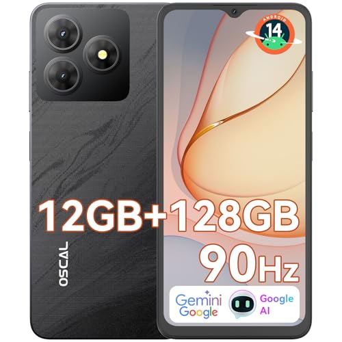 OSCAL Flat 2 Gemini AI Smartphone Ohne Vertrag, Android 14, 12GB+128GB/2TB TF Handy Günstig, 6.56'' HD+ 90Hz, 13MP+8MP, 5000mAh Handy Ohne Vertrag, Dual SIM/OTG/GPS/Fingerabdruck/3.5mm Jack von OSCAL
