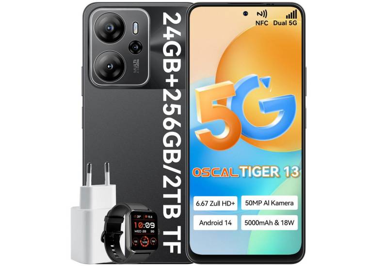 OSCAL Tiger 13 incl. 18W USB-Ladegerät Smartphone (50 MP Kamera, 5G Dual-SIM, 50 MP AI-Kamera, 180 Hz Touch-Abtastrate) von OSCAL