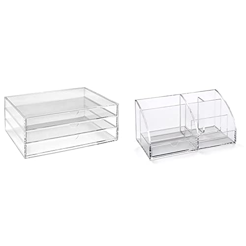 OSCO A3TSL Magazin mit 3 Schubladen aus klarem Acryl im Querformat farblos & AD01 Schreibtisch-Organizer aus klarem Acryl, Clear Acrylic von OSCO