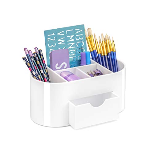 OSCO Hochglanz-Kunststoff-Schreibtisch-Organizer mit Schublade | Schreibtisch-Organizer | Stifthalter | Make-up-Behälter | Bleistiftaufbewahrung | 6 Fächer | Kosmetik-Display | Schreibwaren-Caddy | von OSCO