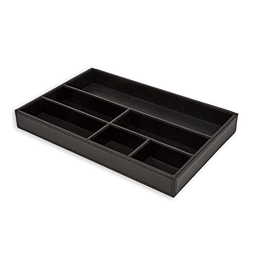 OSCO Schwarzer Schubladen-Organizer aus Kunstleder | Valet-Tablett | Schubladenaufteilung | Schubladenteiler | Schmuckdisplay | Schreibwarenaufbewahrung | H4 x B34 x T22,5 cm | von OSCO