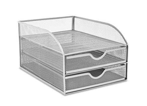 OSCO Wiremesh Silberner Sortierer mit 2 Schubladen und Briefablage, A4, Schubladen, Schreibtischaufbewahrung, Dokumentenaufbewahrung, Dokumenten-Organizer, Aktenhalter, H 18,5 x B 25 x T 34,2 cm von OSCO