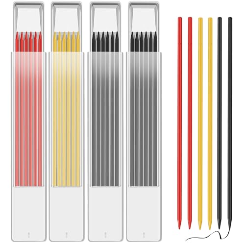 OSDUE 2,8 mm Bleistiftminen für Zimmermannsbleistift, 24 Stück Solide Tieflochmarker Konstruktion Bleistift Ersatz, Bleistift Ersatzminen für Architekt Zeichnen (Gelb Rot Schwarz) von OSDUE