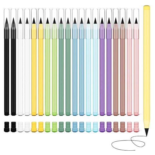 OSDUE 20 STÜCK Tintenloser Bleistift, Ewiger Bleistift, Wiederverwendbarer Everlasting Pencil, Langlebiger Neuer Typ Bleistift mit 20 Radiergummi, Infinity Pencil zum Schreiben, Zeichnen von OSDUE