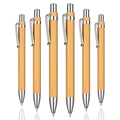 OSDUE Kugelschreiber Set, 6 Stück Bambus Kugelschreiber, Hochwertiger Bambus Kugelschreiber, Holzkugelschreiber für Schreiben, Journaling, Schule, Bürobedarf, Abschlussgeschenk von OSDUE
