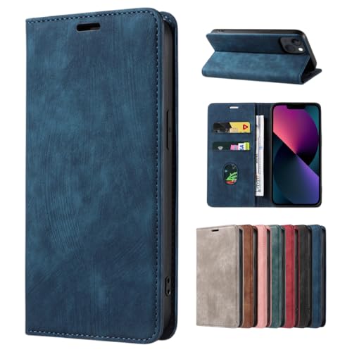 OSMARI Kompatibel mit iPhone 15 Pro Max Hülle, Premium-Leder, Brieftaschenformat, Klapphülle, magnetischer Ständer, Kartenschlitz, vollständiger Schutz (blau) von OSMARI