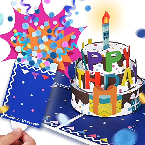 "BOOM"Geburtstagskarte, Explodierende Konfetti Geburtstagskarte, 3D-Musik-Pop-Up-Karte mit Licht, Handgefertigte Kerze zum Ausblasen und Happy Birthday-Musik-Grußkarte WOW Effekt von OSOMEPOP