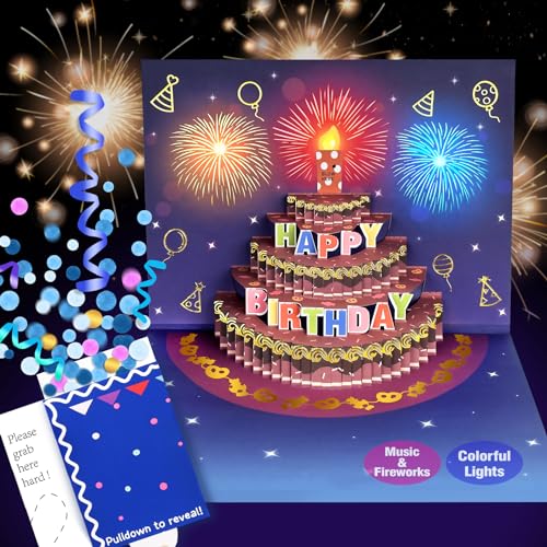 Geburtstagskarte, 3D Feuerwerk Pop Up Geburtstagskarte, Happy Birthday Musik & Blowable LED Licht & Luxuriöses Heißprägen Geburtstagskarten Geschenk Grußkarte für Frauen Mutter Ehemann Männer Kinder von OSOMEPOP