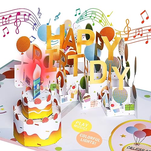 OSOMEPOP Geburtstagskarte, Grußkarte mit Sound und Lichteffekt PopUp Musikkarte Handgefertigte Kerze zum Ausblasen und Happy Birthday-Musik-Grußkarte Überraschungseffekt Glückwunschkarte mit Umschlag von OSOMEPOP