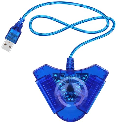 OSTENT Doppel USB Adapterkabel für Sony Playstation 1/2 PS One PSX Kabelgebundener Controller Gamepad Joystick für PC Laptop Farbe Blau von OSTENT
