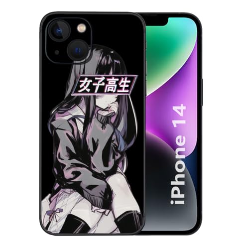 OSWINT Kompatibel mit iPhone 14 Anime Girl-Hülle, niedliches Kawaii, sexy japanisches Schulmädchen, Anime, Manga, Cartoon-Muster für iPhone-Hülle, Jungen und Mädchen, stoßfest, weiches Silikon, von OSWINT