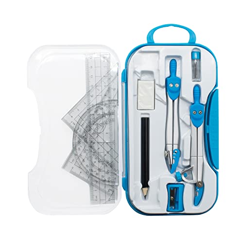 OT-NVWOZR Mathematik Geometrie Zirkel Set, 10 Stück Schule Schreibwaren umfasst 2 Zirkel,3 Lineale,Winkelmesser,Bleistift,Spitzer,Gummi,Bleistift Blei mit Aufbewahrungsbox für Schule Zeichnung von OT-NVWOZR