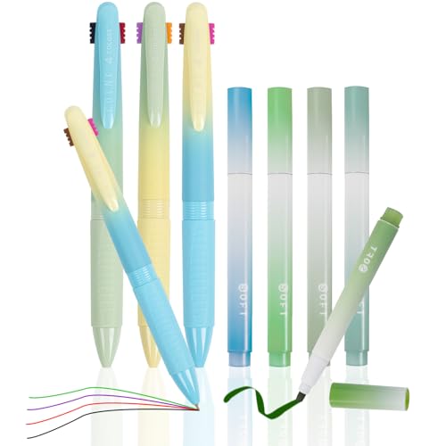 OT-NVWOZR Textmarker Pastell Set with Aesthetic Gelstifte, 4 Farben Highlighter Pen with 3 Mehrfarbiger Kugelschreiber, Marker Stifte Schulsachen für Bibel Journal Büro Zuhause (grüner, 7) von OT-NVWOZR