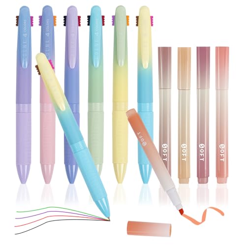 OT-NVWOZR Textmarker Pastell Set with Aesthetic Gelstifte, 4 Farben Highlighter Pen with 6 Mehrfarbiger Kugelschreiber, Marker Stifte Schulsachen für Bibel Journal Büro Zuhause (Rot, 10) von OT-NVWOZR