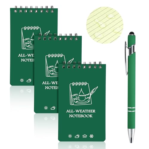 OT-NVWOZR Wasserdichte Notizblock mit Stifte, 3 x 5 Zoll Taktisches Notizbuch Allwetter-Notizblöcke mit Top-Spiral, Tasche Pocket Steno Blöcken mit Raster für Aktivitäten im Freien (3, dunkelgrün) von OT-NVWOZR