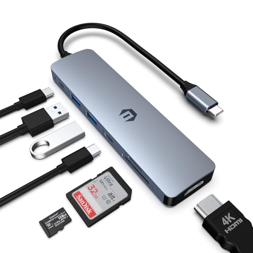 7-in-1 USB-C-Hub, USB-C-Adapter Mac Pro/Air iPad Pro Adapter, HDMI-Anschluss mit 4K-Ausgang, PD 100 W, 2 x USB-A 3.0, USB-C 3.0, unterstützt SD/TF-Karte, kompatibel für Laptop, Surface 8/7, Smartphone von OTAITEK