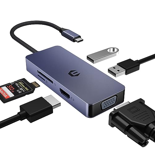 OTAITEK 6 in 1 USB C Hub, USB C Adapter mit 4K HDMI, VGA, Multi USB-A Ports für Mac Air, Tisch, Windows Laptops, XPS und mehr USB-C Geräte von OTAITEK