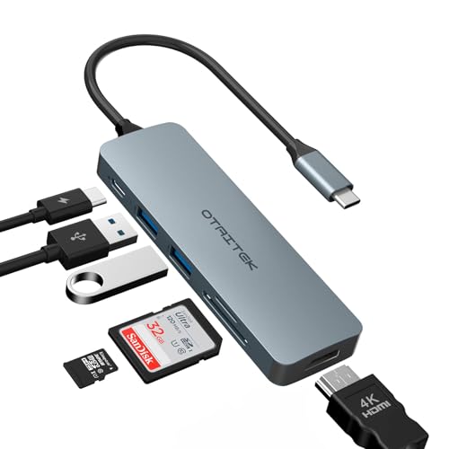 USB C Hub, USB C Adapter MacBook Pro/Air iPad Pro Adapter, 6 in 1 mit 4K HDMI Ausgang, PD 100W, 2 * USB 3.0, TF Kartenleser, kompatibel für Laptop, Surface Pro 8 von OTAITEK