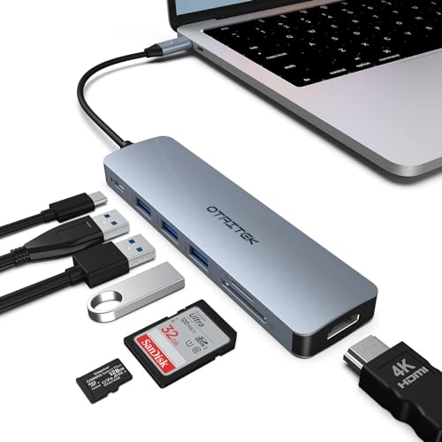 USB C Hub, USB C Adapter MacBook Pro/Air iPad Pro Adapter, 7 in 1 mit 4K HDMI Ausgang, PD 100W, 3 * USB 3.0, TF Kartenleser, kompatibel für Laptop, Surface Pro 8 von OTAITEK