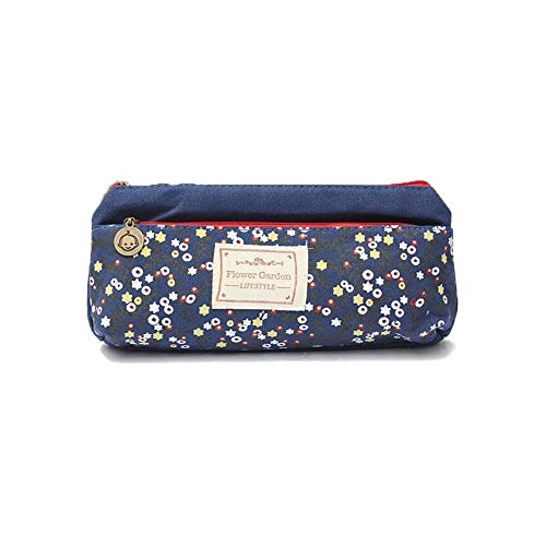 Federtasche 2-Fach, vintage Leinwand Pastorale Stil Blume Muster Federmäppchen Stiftemappe stiftemäppchen Griffelmappe klein Kosmetiktasche, blau/weiß von OTNE