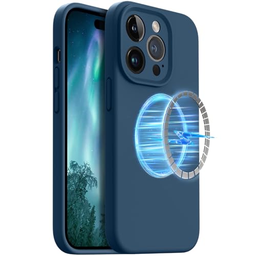 OTOFLY Kompatibel mit iPhone 14 Pro Hülle, [Kompatibel mit MagSafe] Flüssigsilikonhülle, verbesserter Kameraschutz, 6,1 Zoll (15,5 cm), Sturmblau von OTOFLY