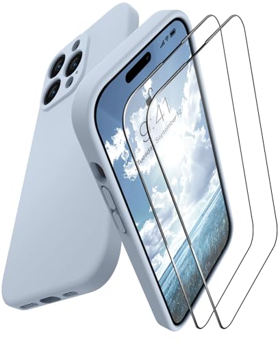 OTOFLY Schutzhülle für iPhone 14 Pro, verbesserte Silikon-Schutzhülle für 14 Pro, 15,5 cm (6,1 Zoll), 2 Displayschutzfolien, Kameraschutz, stoßfest, für Damen, Herren und Mädchen, Babyblau von OTOFLY