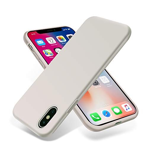 OTOFLY Schutzhülle für iPhone Xs / iPhone X, ultradünne Passform, Flüssigsilikon-Gel-Hülle mit Rundumschutz, kratzfest, stoßfest, kompatibel mit iPhone X/XS, weißer Stein von OTOFLY