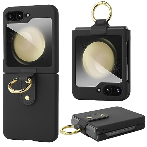 OTOFLYSTY Galvanikbeschichtung mit Ring für Samsung Galaxy Z Flip 5 5G Leichte Etui Case PC Hardcase Faltbare Hülle Schlanke Stoßdämpfung Handy hülle [mit Kamera Schutzfolie]mit Ring hülle-Schwarz von OTOFLYSTY