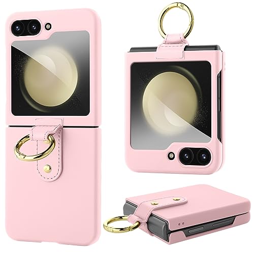 OTOFLYSTY Galvanikbeschichtung mit Ring für Samsung Galaxy Z Flip 5 5G Leichte Etui Case PC Hardcase Faltbare Hülle Schlanke Stoßdämpfung Handy hülle [mit Kamera Schutzfolie]mit Ring hülle-Rosa von OTOFLYSTY