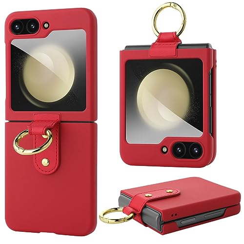 OTOFLYSTY Galvanikbeschichtung mit Ring für Samsung Galaxy Z Flip 5 5G Leichte Etui Case PC Hardcase Faltbare Hülle Schlanke Stoßdämpfung Handy hülle [mit Kamera Schutzfolie]mit Ring hülle-Rot von OTOFLYSTY