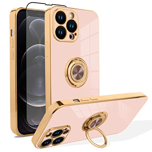 OTOFLYSTY Handyhülle Kompatibel mit iPhone 12 Pro Max Hülle [360°Drehbarer Ring Halter Magnetic Kickstand] Schlanke weiche TPU Abdeckung Luxus 14 Pro Max Schutzhülle für Frauen Männer von OTOFLYSTY