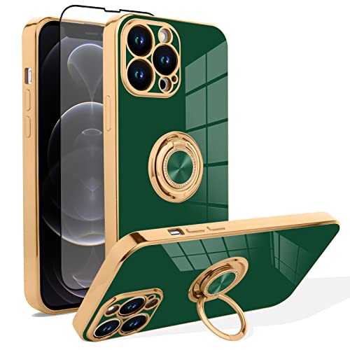 OTOFLYSTY Handyhülle Kompatibel mit iPhone 12 Pro Max Hülle [360°Drehbarer Ring Halter Magnetic Kickstand] Schlanke weiche TPU Abdeckung Luxus 14 Pro Max Schutzhülle für Frauen Männer von OTOFLYSTY