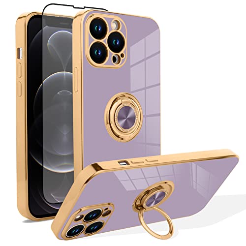 OTOFLYSTY Handyhülle Kompatibel mit iPhone 12 Pro Max Hülle [360°Drehbarer Ring Halter Magnetic Kickstand] Schlanke weiche TPU Abdeckung Luxus 14 Pro Max Schutzhülle für Frauen Männer von OTOFLYSTY