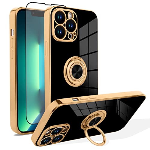 OTOFLYSTY Handyhülle Kompatibel mit iPhone 13 Pro Max Hülle [360°Drehbarer Ring Halter Magnetic Kickstand] Schlanke weiche TPU Abdeckung Luxus 14 Pro Max Schutzhülle für Frauen Männer von OTOFLYSTY
