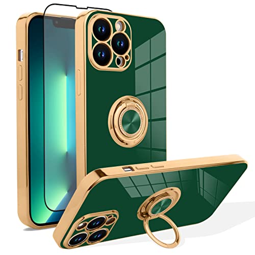 OTOFLYSTY Handyhülle Kompatibel mit iPhone 13 Pro Max Hülle [360°Drehbarer Ring Halter Magnetic Kickstand] Schlanke weiche TPU Abdeckung Luxus 14 Pro Max Schutzhülle für Frauen Männer von OTOFLYSTY