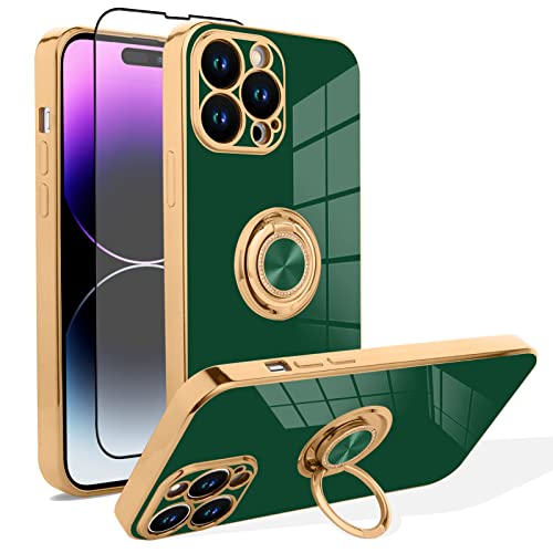 OTOFLYSTY Handyhülle Kompatibel mit iPhone 14 Pro Hülle [360°Drehbarer Ring Halter Magnetic Kickstand] Schlanke weiche TPU Abdeckung Luxus 14 Pro Max Schutzhülle für Frauen Männer von OTOFLYSTY