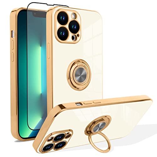 OTOFLYSTY Handyhülle Kompatibel mit iPhone 14 Pro Hülle [360°Drehbarer Ring Halter Magnetic Kickstand] Schlanke weiche TPU Abdeckung Luxus 14 Pro Max Schutzhülle für Frauen Männer von OTOFLYSTY
