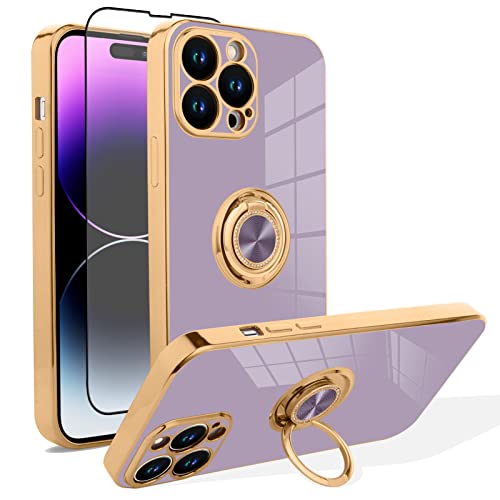 OTOFLYSTY Handyhülle Kompatibel mit iPhone 14 Pro Max Hülle [360°Drehbarer Ring Halter Magnetic Kickstand] Schlanke weiche TPU Abdeckung Luxus 14 Pro Max Schutzhülle für Frauen Männer von OTOFLYSTY